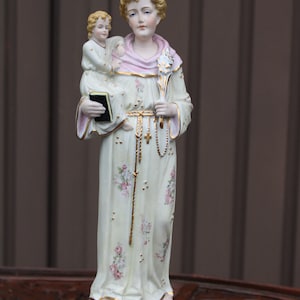Antique bisque porcelain saint anthony statue figurine