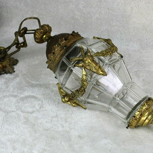 Antique french bronze ram head crystal glass lantern lamp chandelier 1900s