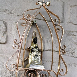 Vintage Metall schwarze Madonna Kapelle Wand statue religiös