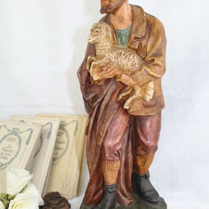 Französische xl antike heilige Statue religiösen 1900 Gips polychrome gemarkt