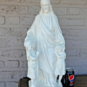 Antique xl jesus with children statue ceramic chalk religious