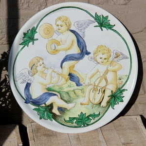 French kg luneville faience ceramic plate putti angels romantic plate marked