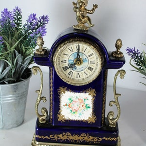 Vintage limoges porcelain decor putti figurine mantel table clock