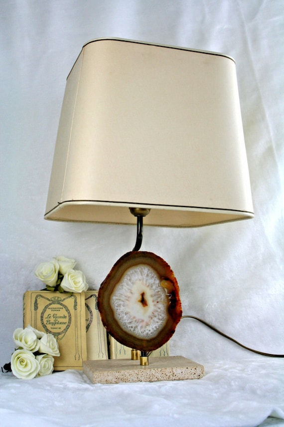 Modernist Agate Travertine Table Lamp Attr. Willy Daro Mid century