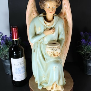 Antike große seltene Kirchen Spardose religiöses Nickerchen Engel Statue Figur