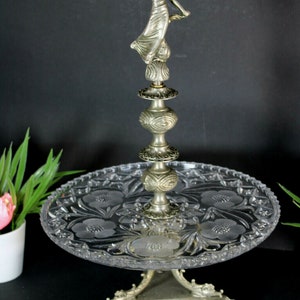 vintage 1970 laiton verre présentation plateau tasse gâteau biscuits figurine base de poisson