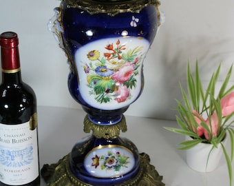 Antique french bayeux faience porcelain floral bronze vase