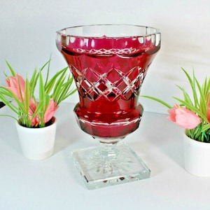Antique belgian val saint lambert signed crystal double glass vase