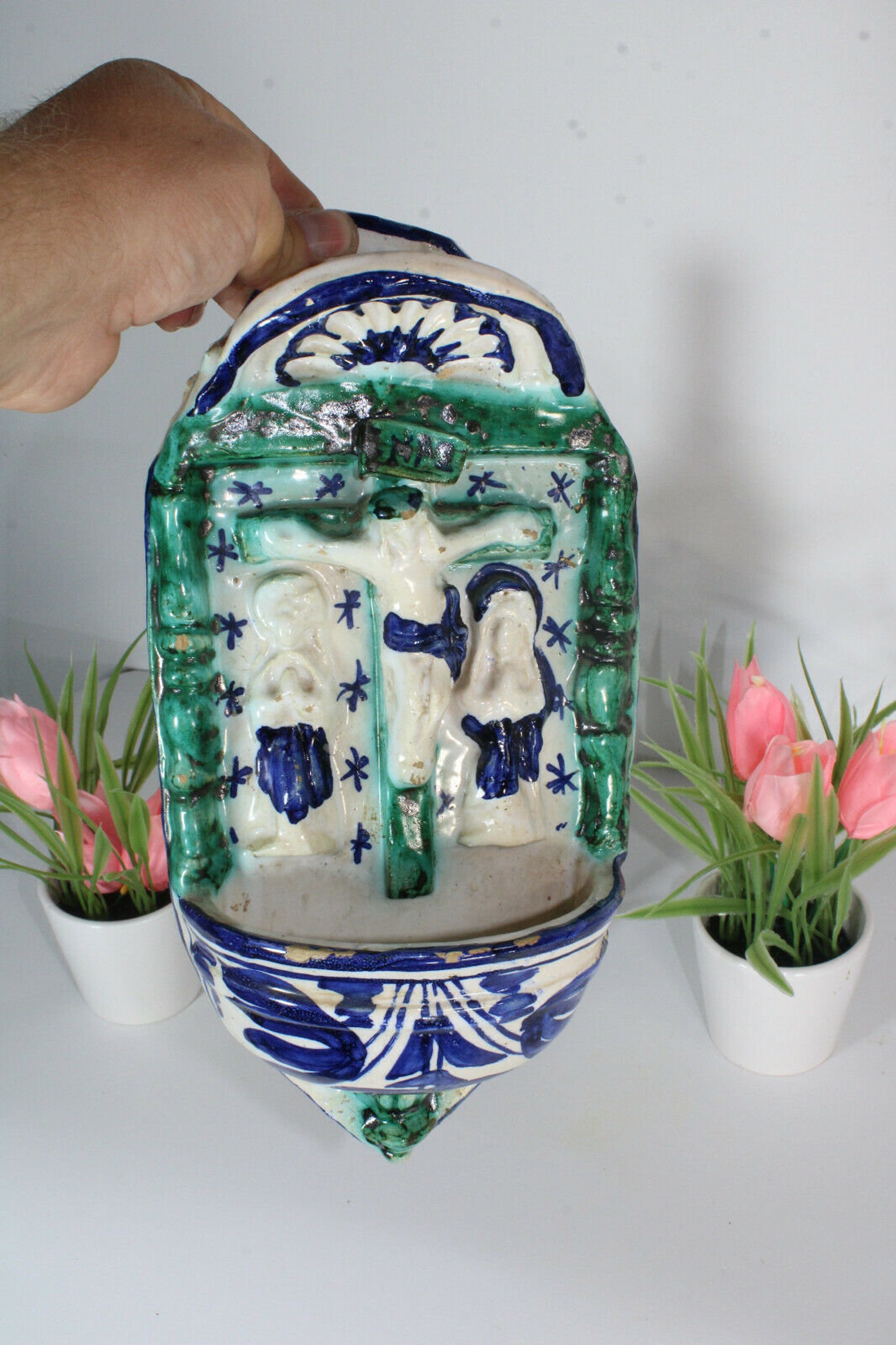 Antique French Ceramic Holy Water Font Religious Etsy
