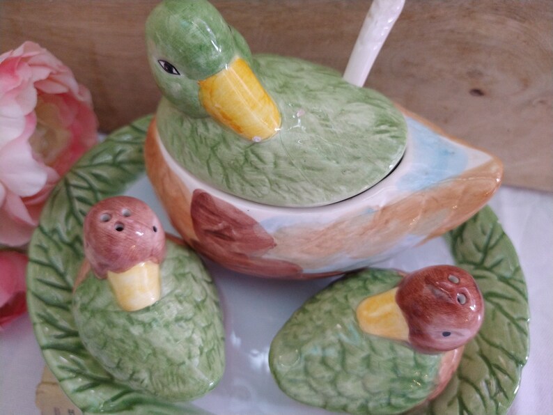 Vintage Duck Salt and Pepper Shakers Mustard Consument Set Etsy
