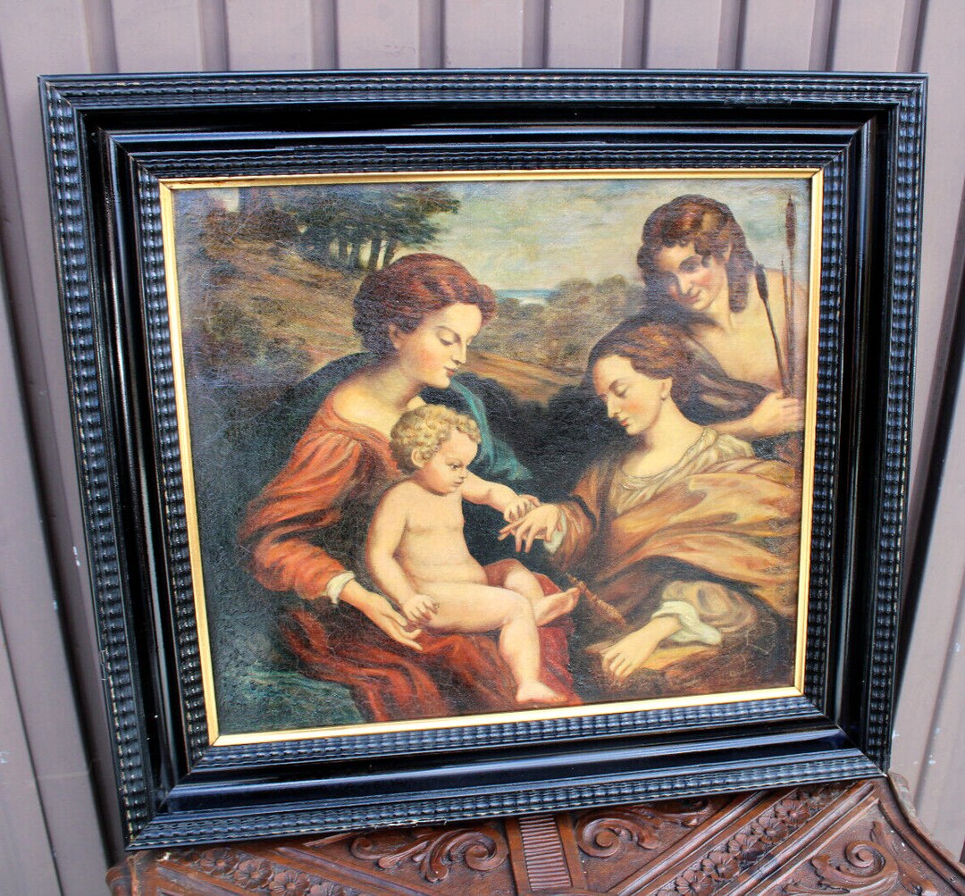 Antique Oil Canvas Painting Mystical Marriage of Saint Catherine Signed ...