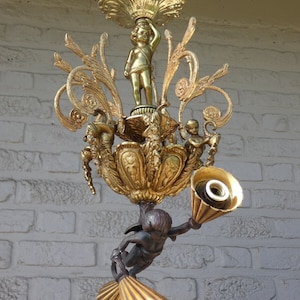 Vintage bronze putti cherub chandelier lamp rare