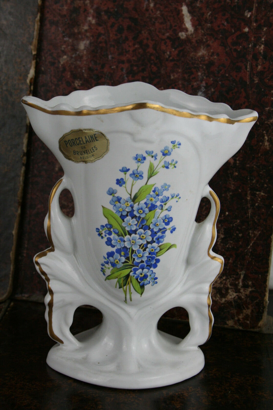 Vieux Bruxelles Porcelain Vase 1950 Marked Etsy