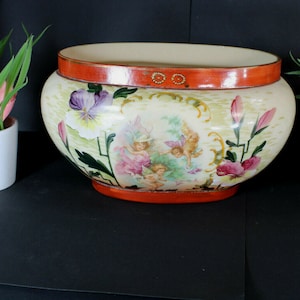 Antique opaline glass planter jardiniere putti cherub angels