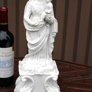 Large antique bisque porcelain madonna child statue religious
