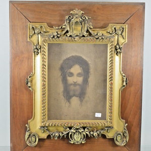 Rare religious wall wood plaque panel christ portrait