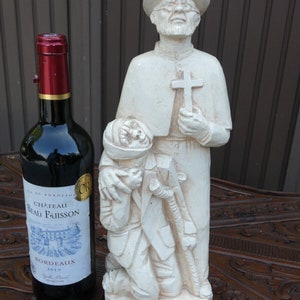 Antique ceramic chalk father damiaan statue signed claerhout religious