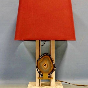 Mid century agate lamp marble base attr. belgian willy daro 1970&#39;s