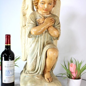 Antique french religious stoneware angel statue figurine religious church