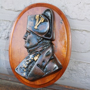 Antique wood wall plaque cast iron portrait napoleon