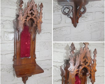 Antique french neo gothic wood carving wall console niche chapel religious