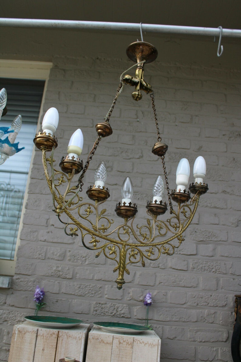 Antique French Church Candelabra Chandelier Lamp Religious Etsy