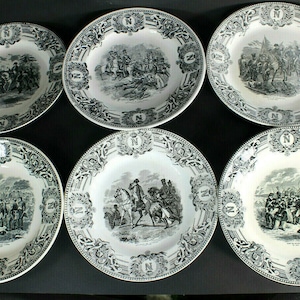 6 antique boch freres bfk belgian ceramic plates napoleon scene battles