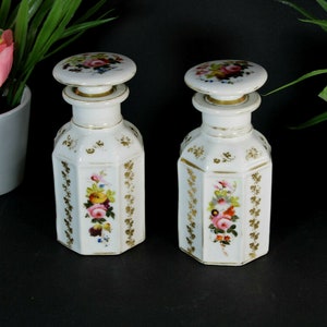 Pair antique vieux paris porcelain flacons floral