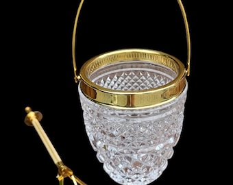 Vintage crystal glass ice bucket with gold plated details  1960