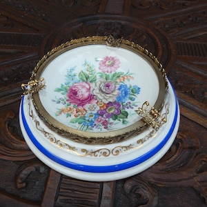 Vintage french paris porcelain ashtray floral decor 1970s