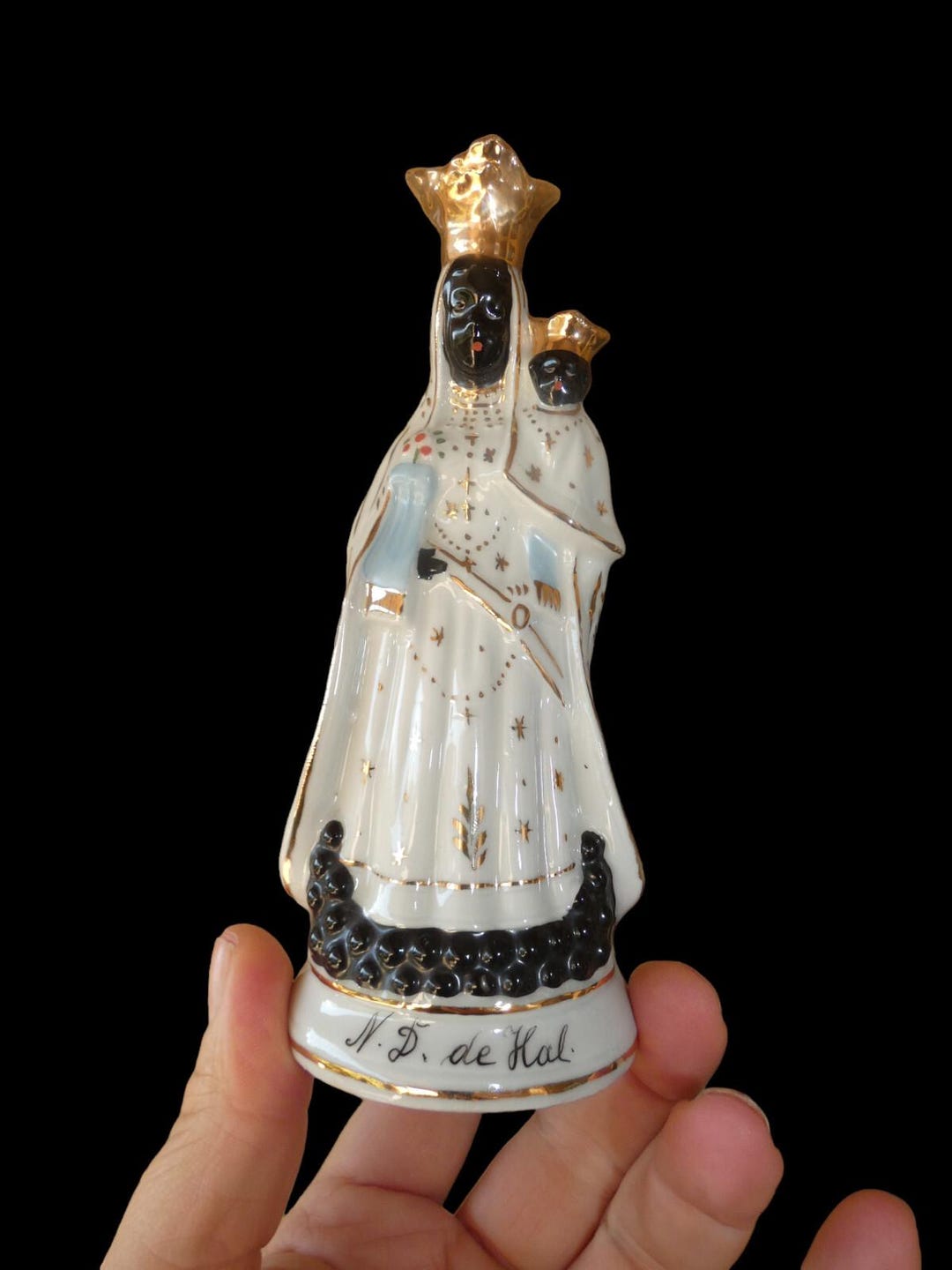 Antique French Vieux Paris Porcelain Notre Dame De Hal Black Madonna ...