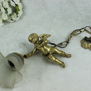French antique putti angel figurine pendant chandelier lamp