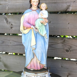 Antiek belgisch vieux andenne bisque porselein paster kleur madonna beeld