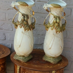Royal dux marked porcelain faience pair vases grapes 1950