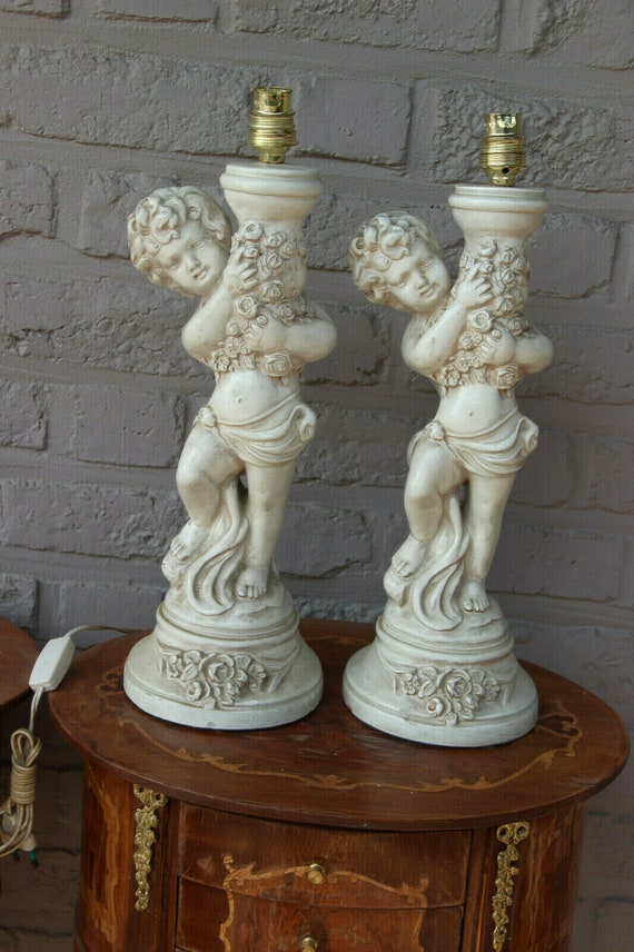 Antique porcelain cheap cherub lamp