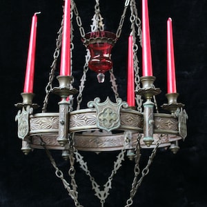 Antique french bronze church sanctuary altar chandelier lamp candle holder