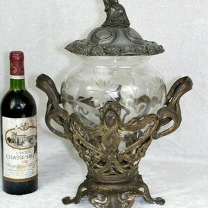 Rare art nouveau spelter glass lady punch bowl 1900s