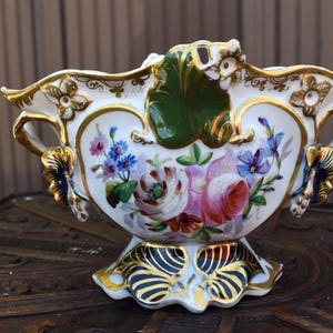 Antique french vieux paris porcelain hand paint floral decor vase bowl