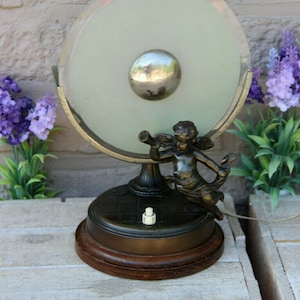 Antique french art deco metal bronze patina putti angel table lamp 1930