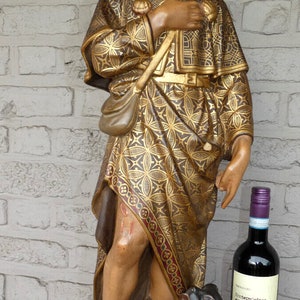 Antique 19thc rare ceramic saint rochus statue church on wood base signed