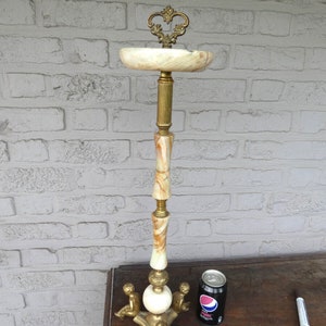 Vintage 70s onyx marble bronze putti cherub figural standing ashtray