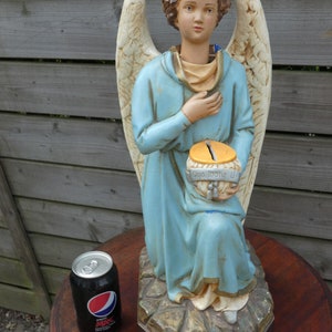 Antique large ceramic nodding angel missionary piggy bank statue rare