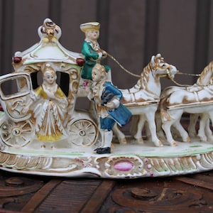 Vintage german porcelain coach princess horses statue figurine