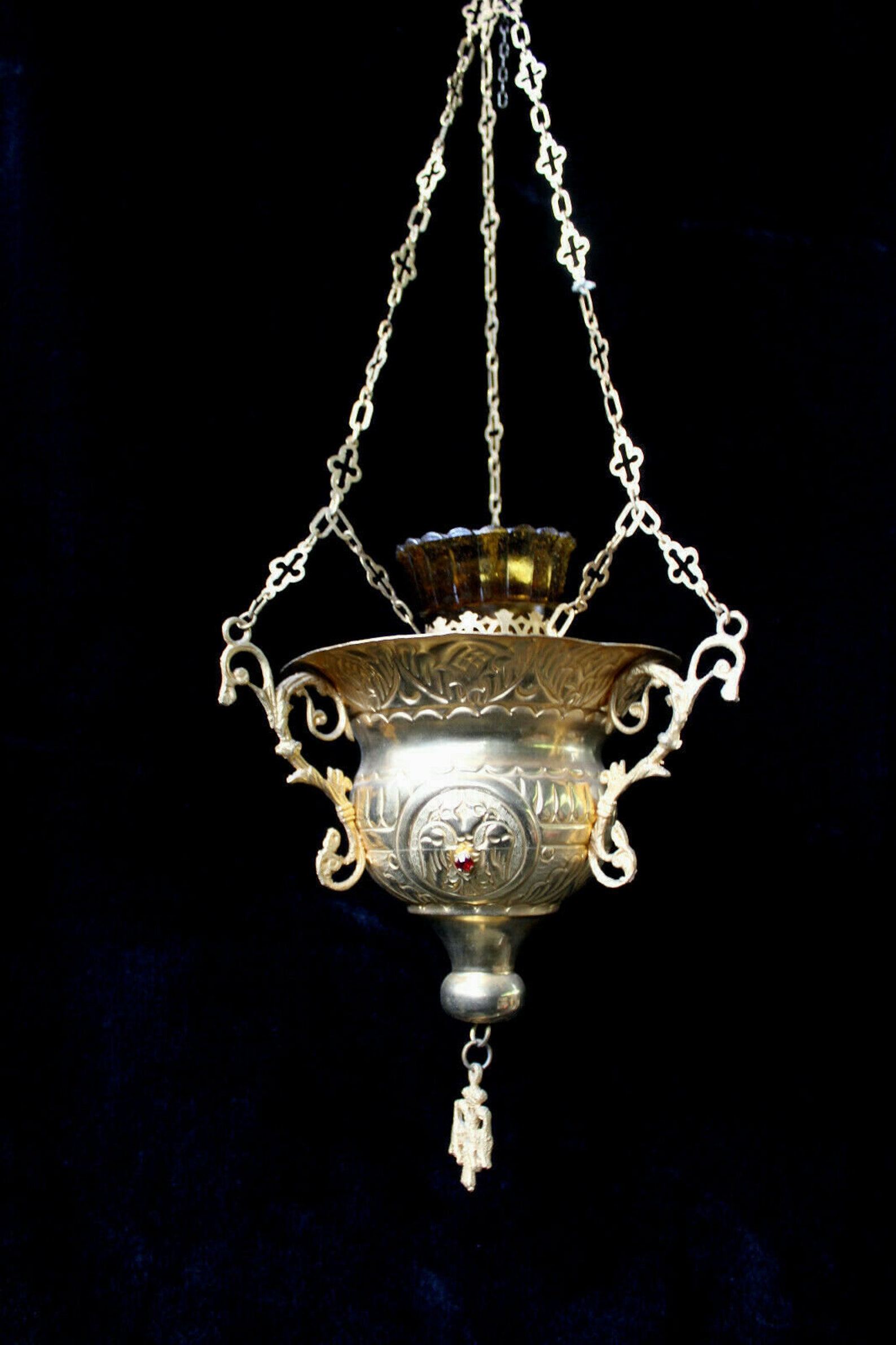 Vintage religious sanctuary altar lamp stones eagle glass Etsy