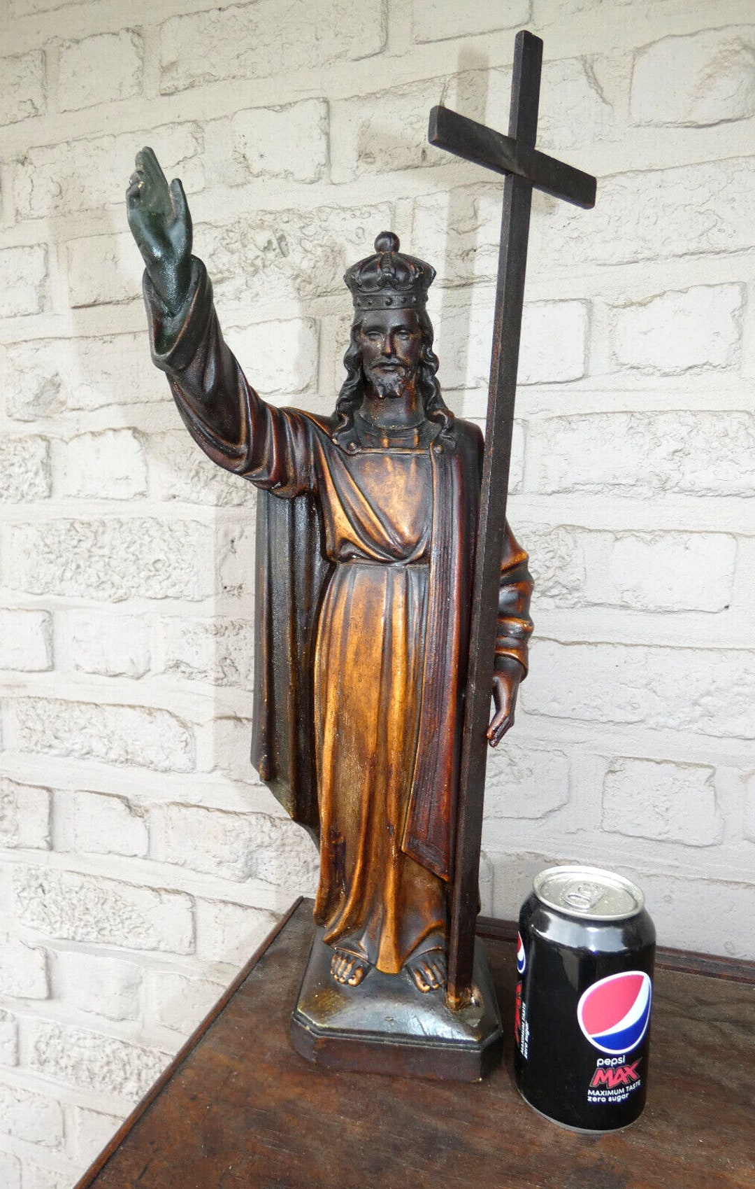 Antique Dommisse Signed Ceramic Chalk Christ King Statue Etsy