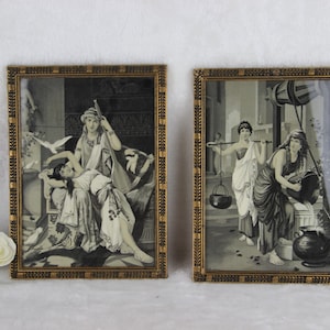 Antique pair  framed art deco fine art tapestry oriental ladies wall plaques