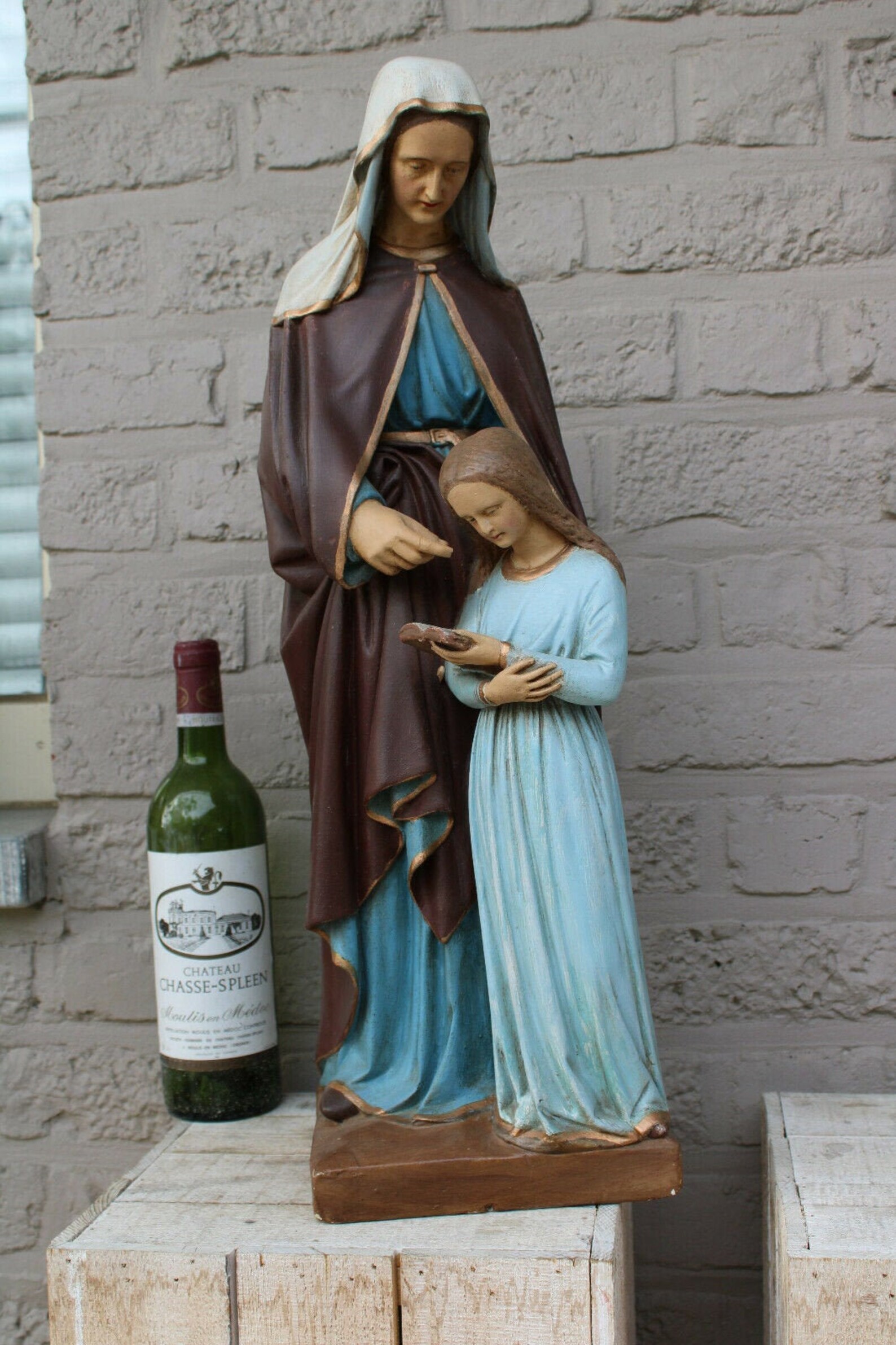 Xl french antique chalkware saint anne anna mary mother Etsy