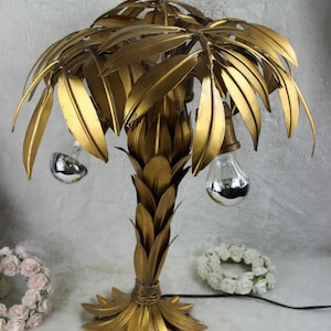Mid century hollywood regency hans kogl palm tree lamp metal gold gilt 1970
