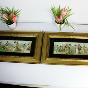 Pair antique victorian print paintings framed 19thc