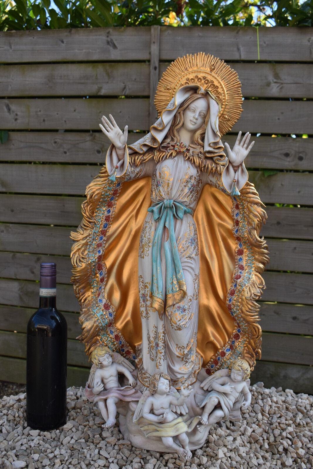 Xxl 27.5" pattarino school terracotta madonna statue angels italy 1950 rare